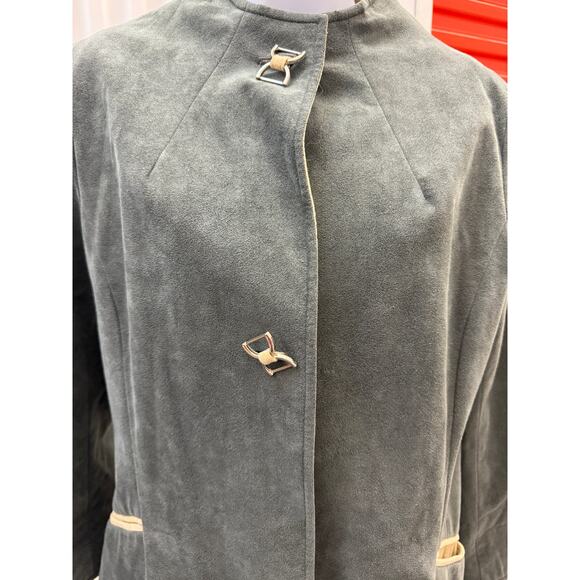 VTG Gino Rossi Wilson Suede Black Leather Jacket Women’s SZ 8 Trench Union Made - Picture 2 of 6